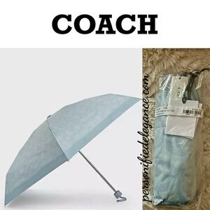 NEW Coach In Sketch Signature Print Ice Blue UV Protection Mini Umbrella
